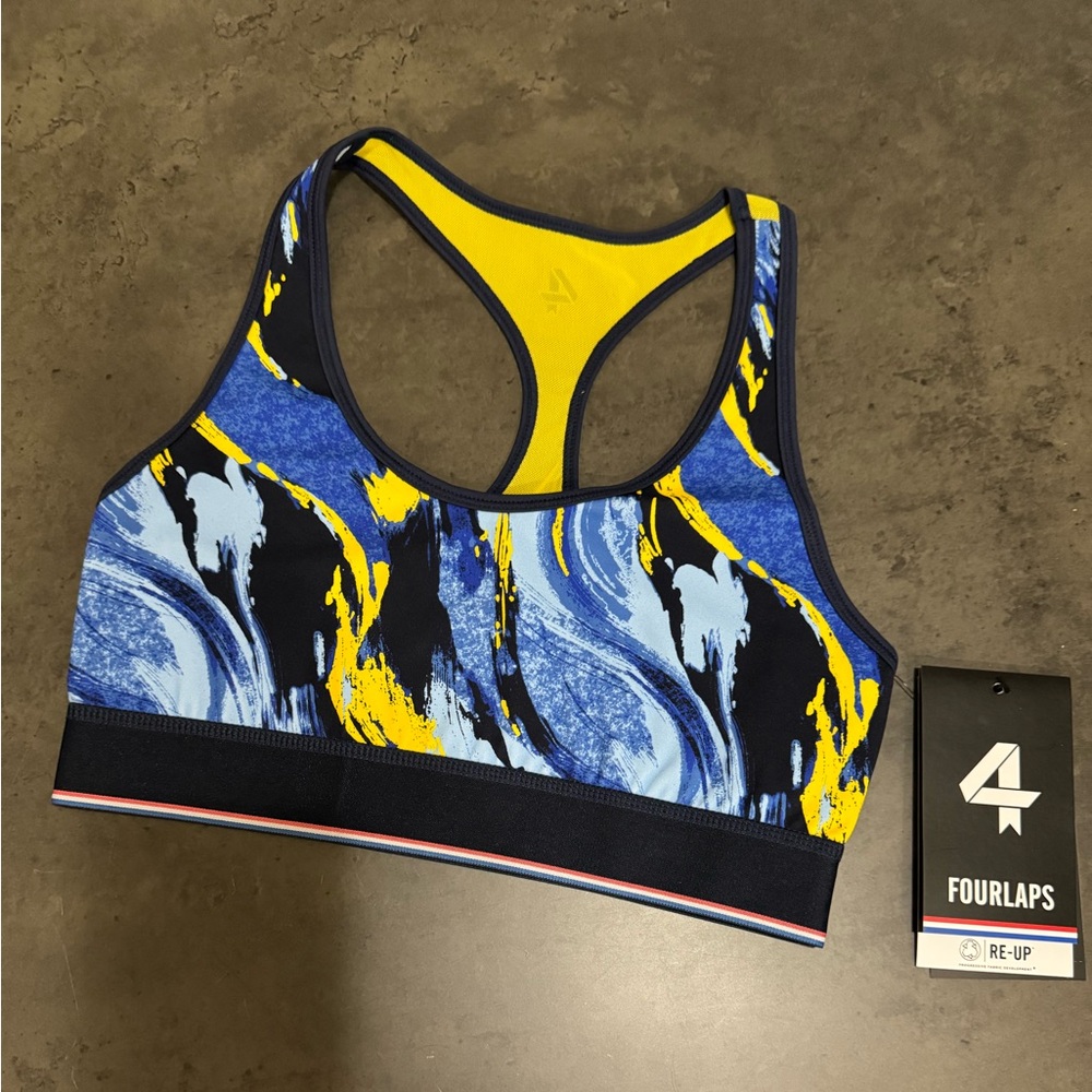 FOURLAPS Circuit Sports Bra SIZE: XS Twisted Acrylic Cerulean Women's New WT